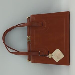 Vintage Julius Resnick JR Faux Leather Women's Handbag Brown Gold Formal NWT